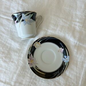 Mikasa Black and White Floral Mug and Saucer